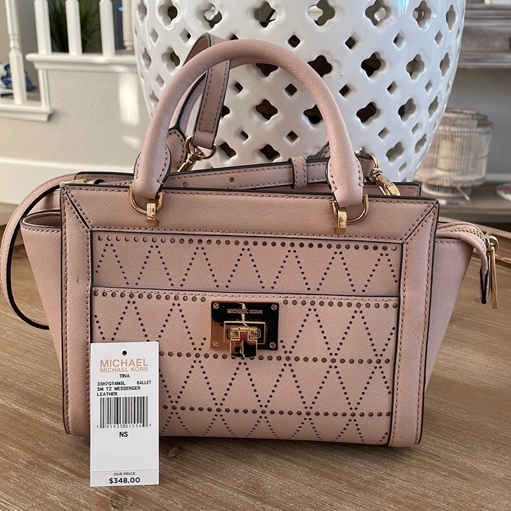 MICHAEL KORS Leather Satchel Tina Messenger Ballet Pink